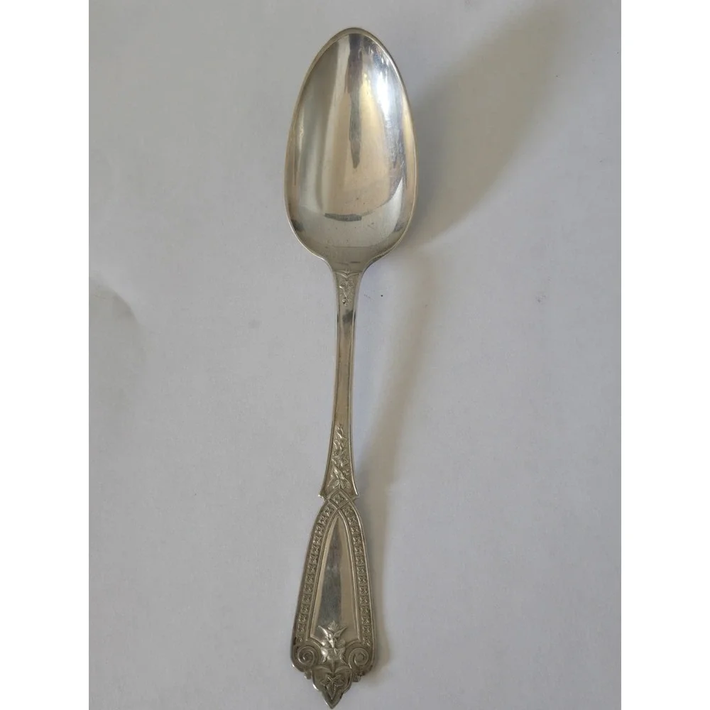 Antique E.A. Tyler New Orleans Henry Hebbard Ivy Mask Coin Silver Serving Spoon
